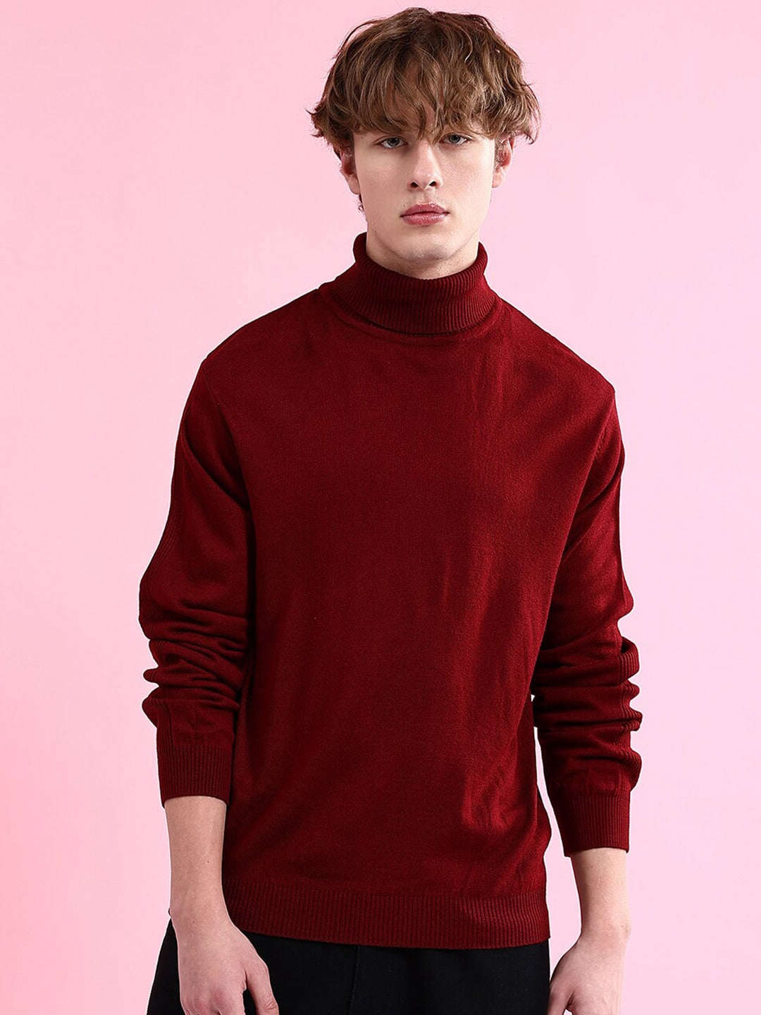 Shop Men's Solid Regular Fit Sweater Online.