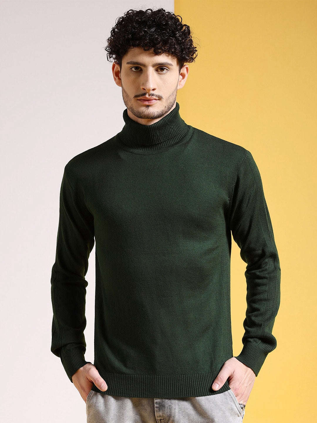 Shop Men's Solid Regular Fit Sweater Online.