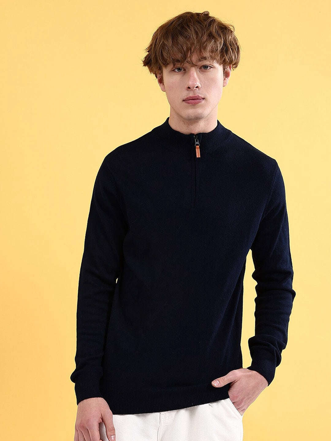 Shop Men's Solid Regular Fit Sweater Online.