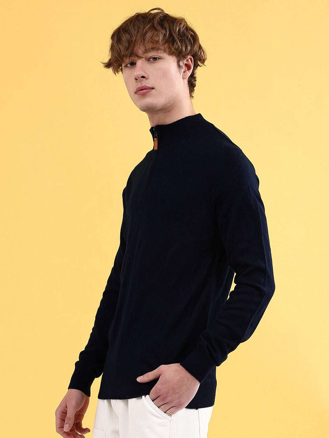 Shop Men's Solid Regular Fit Sweater Online.