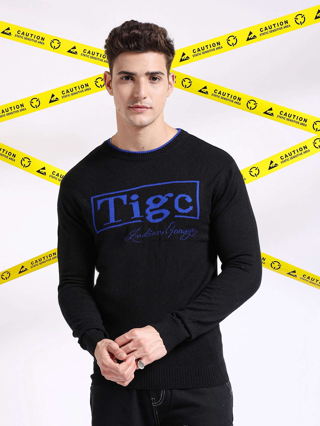 Shop Men's Typographic Printed Regular Fit Sweater Online.