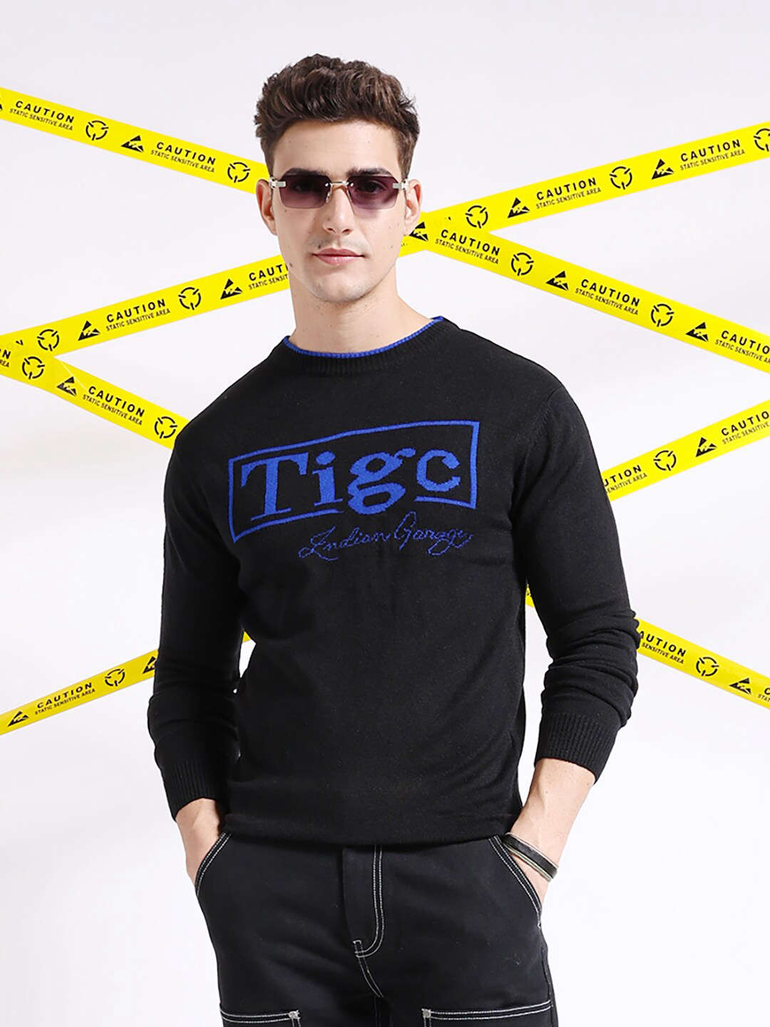 Shop Men's Typographic Printed Regular Fit Sweater Online.