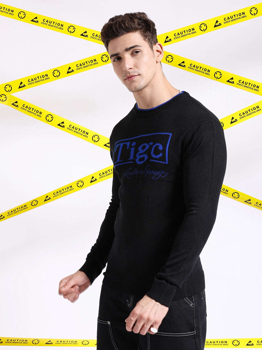 Shop Men's Typographic Printed Regular Fit Sweater Online.