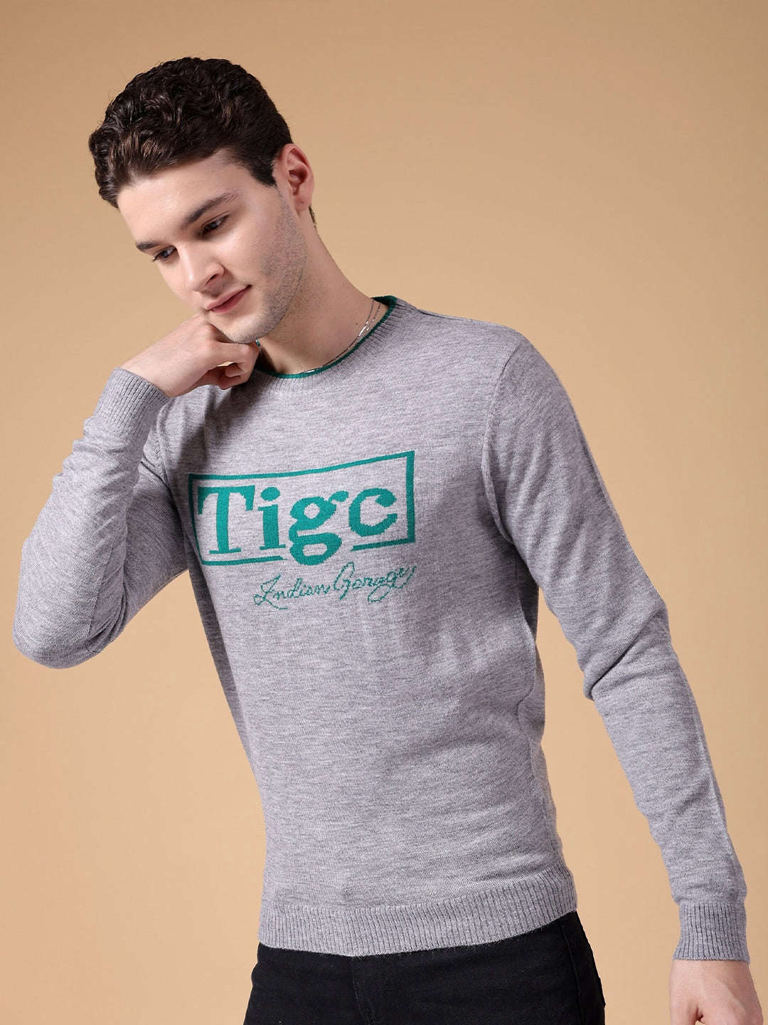 Shop Men's Typographic Printed Regular Fit Sweater Online.