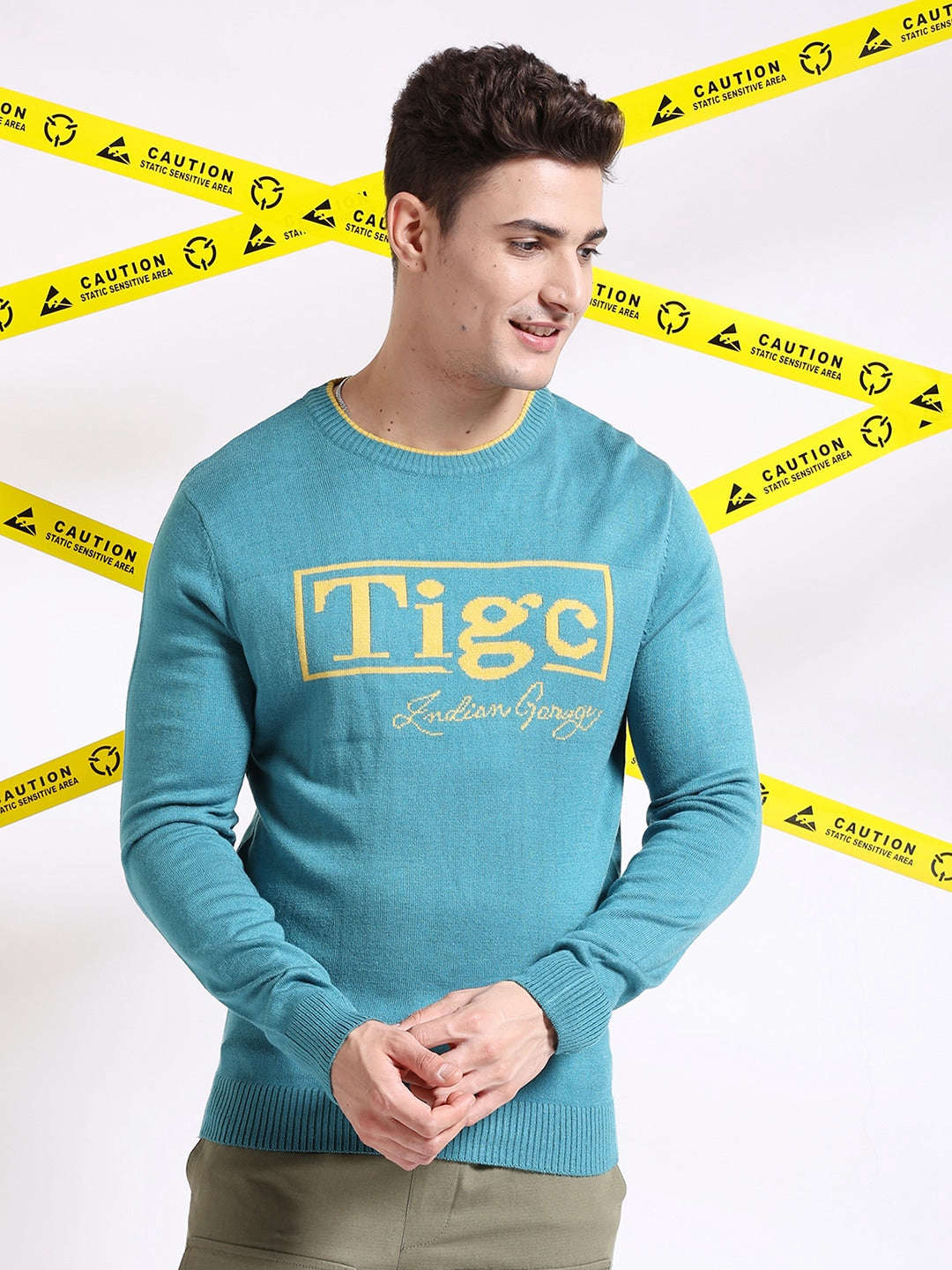 Shop Men's Typographic Printed Regular Fit Sweater Online.