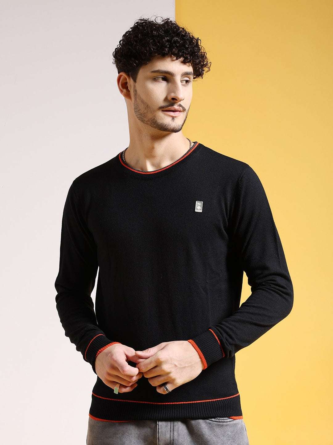 Shop Men's Solid Regular Fit Sweater Online.