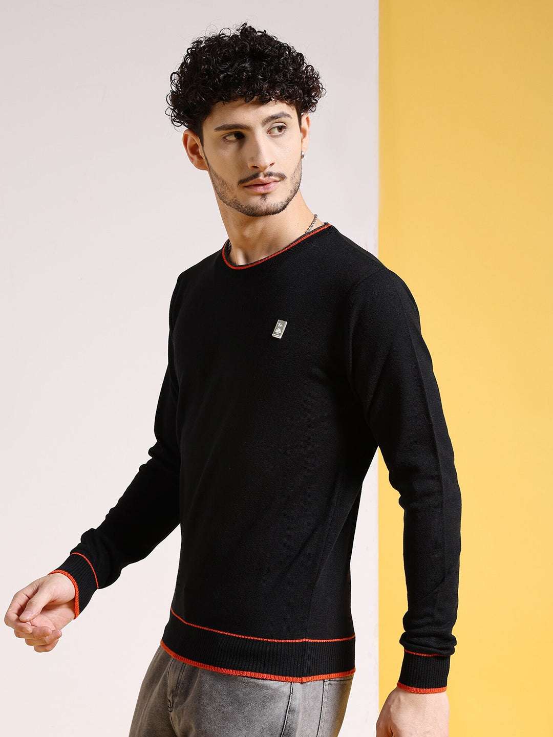 Shop Men's Solid Regular Fit Sweater Online.