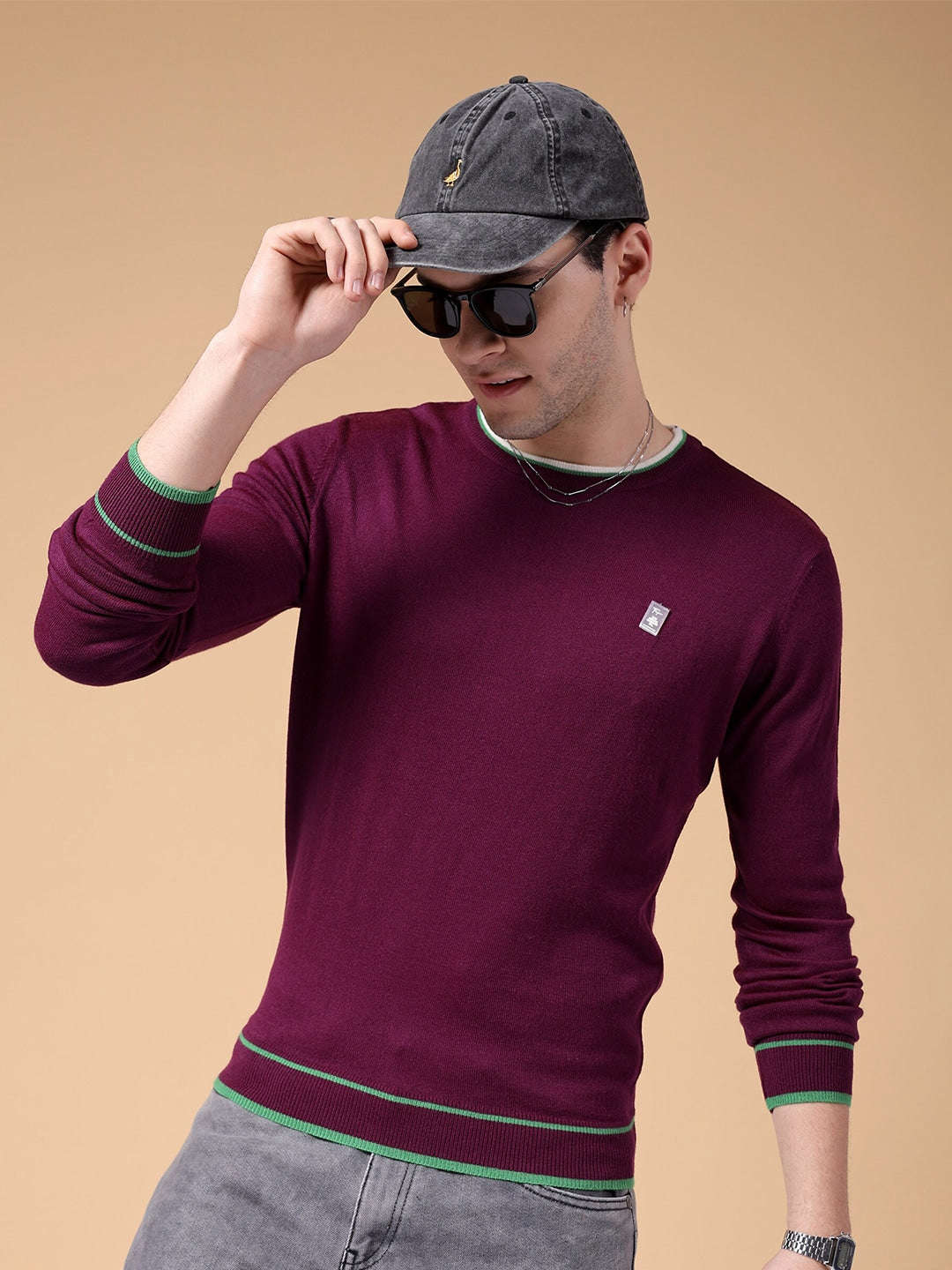 Shop Men's Solid Regular Fit Sweater Online.