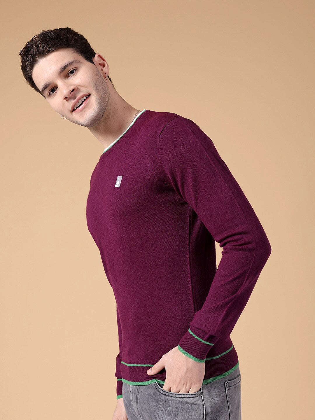 Shop Men's Solid Regular Fit Sweater Online.