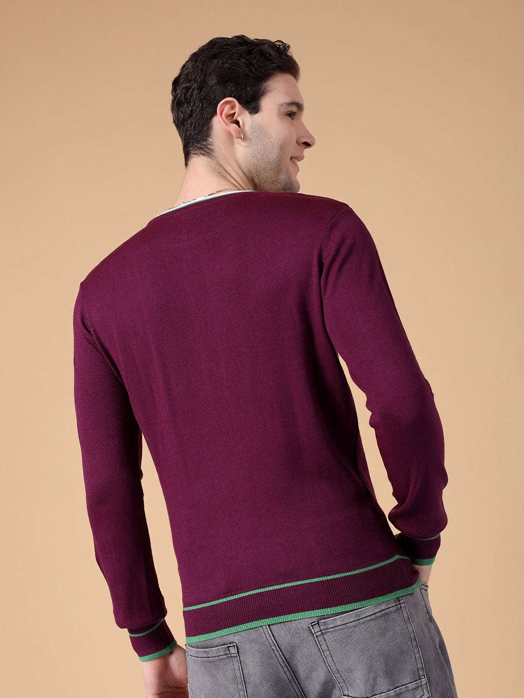 Shop Men's Solid Regular Fit Sweater Online.