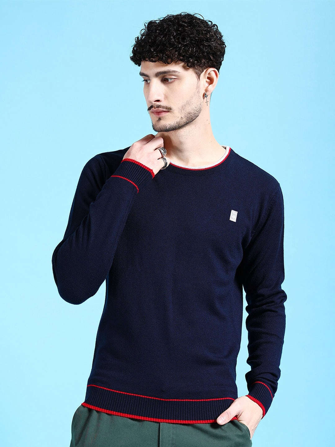 Shop Men's Solid Regular Fit Sweater Online.