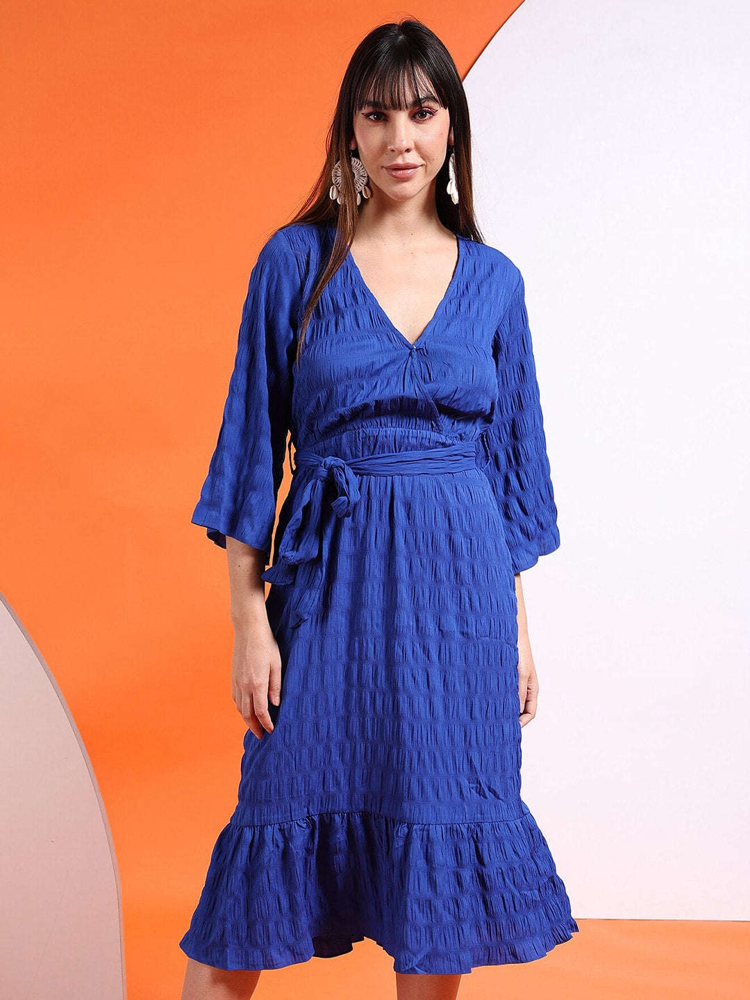 Shop Women Seer Sucker Wrap Dress With Belt Online.