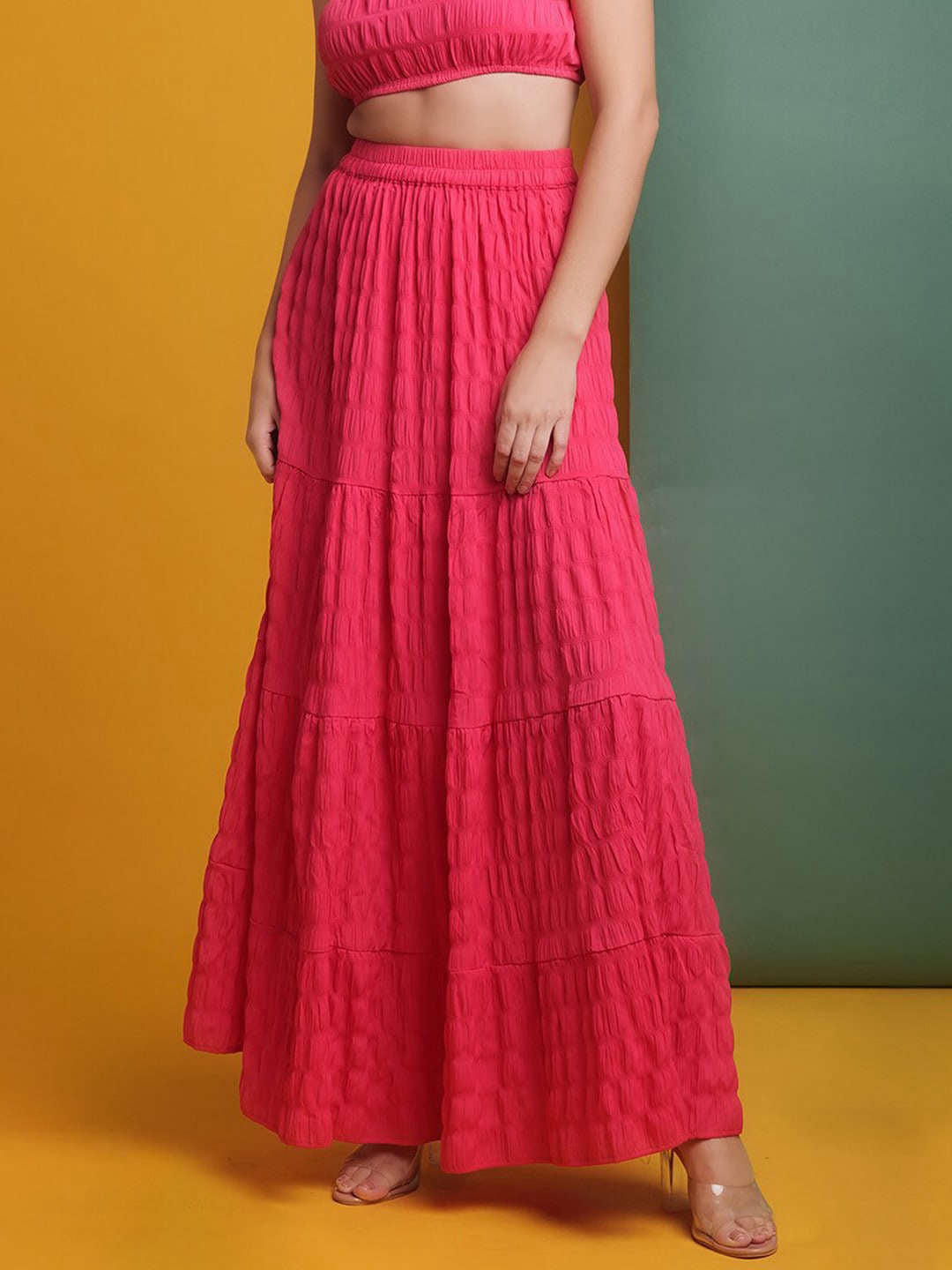 Shop Women Seer Sucker Elasticated Long Skirt Online.