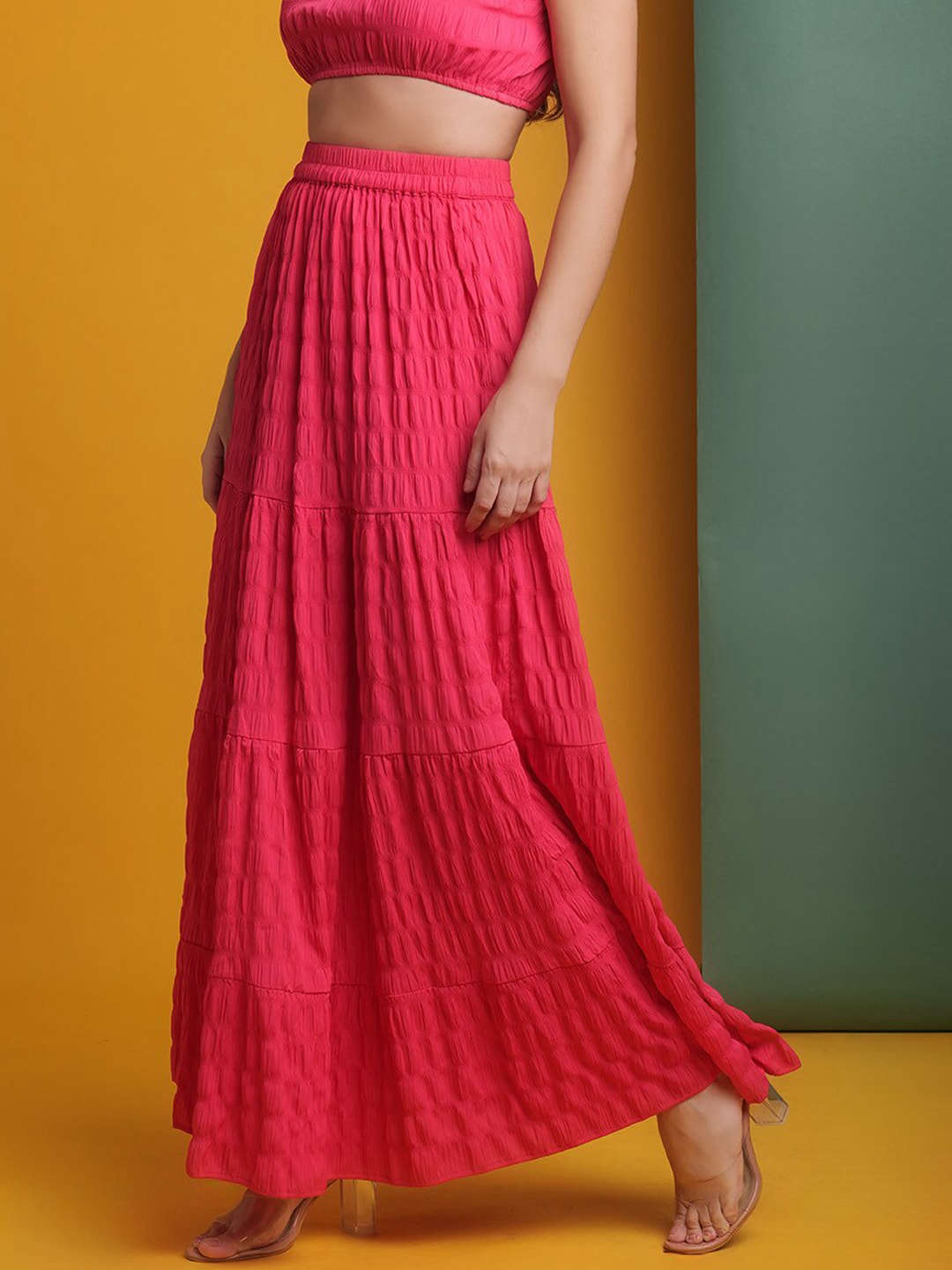 Shop Women Seer Sucker Elasticated Long Skirt Online.