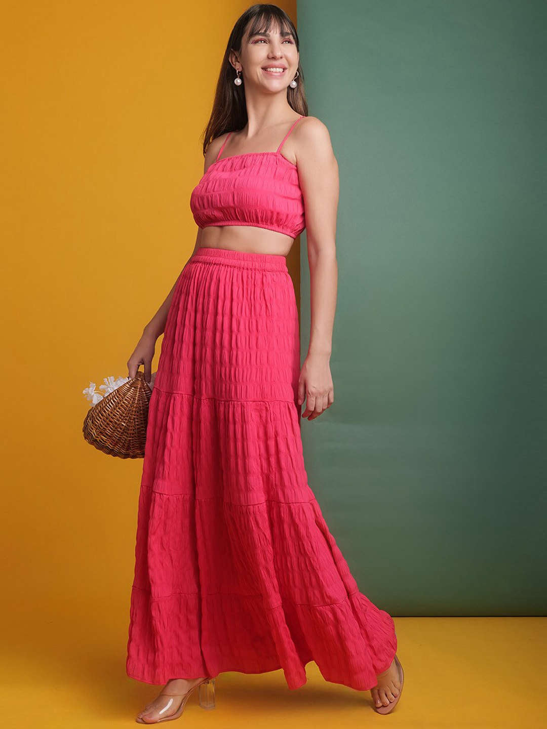 Shop Women Seer Sucker Elasticated Long Skirt Online.