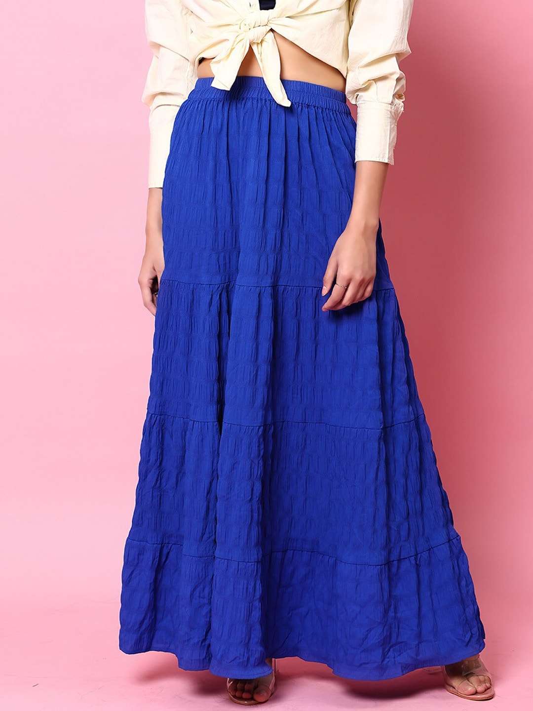 Shop Women Seer Sucker Elasticated Long Skirt Online.