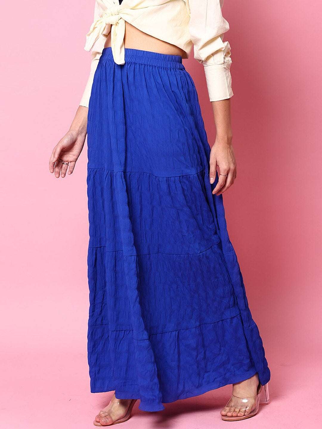 Shop Women Seer Sucker Elasticated Long Skirt Online.