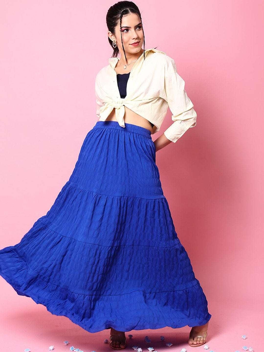 Shop Women Seer Sucker Elasticated Long Skirt Online.