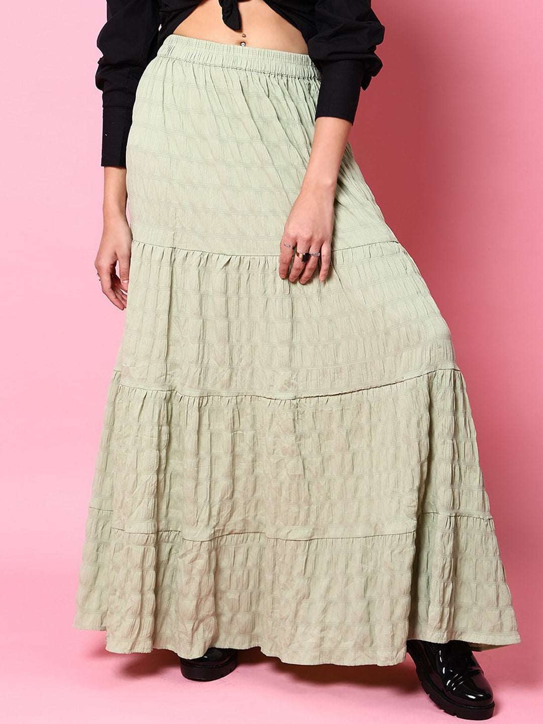 Shop Women Seer Sucker Elasticated Long Skirt Online.