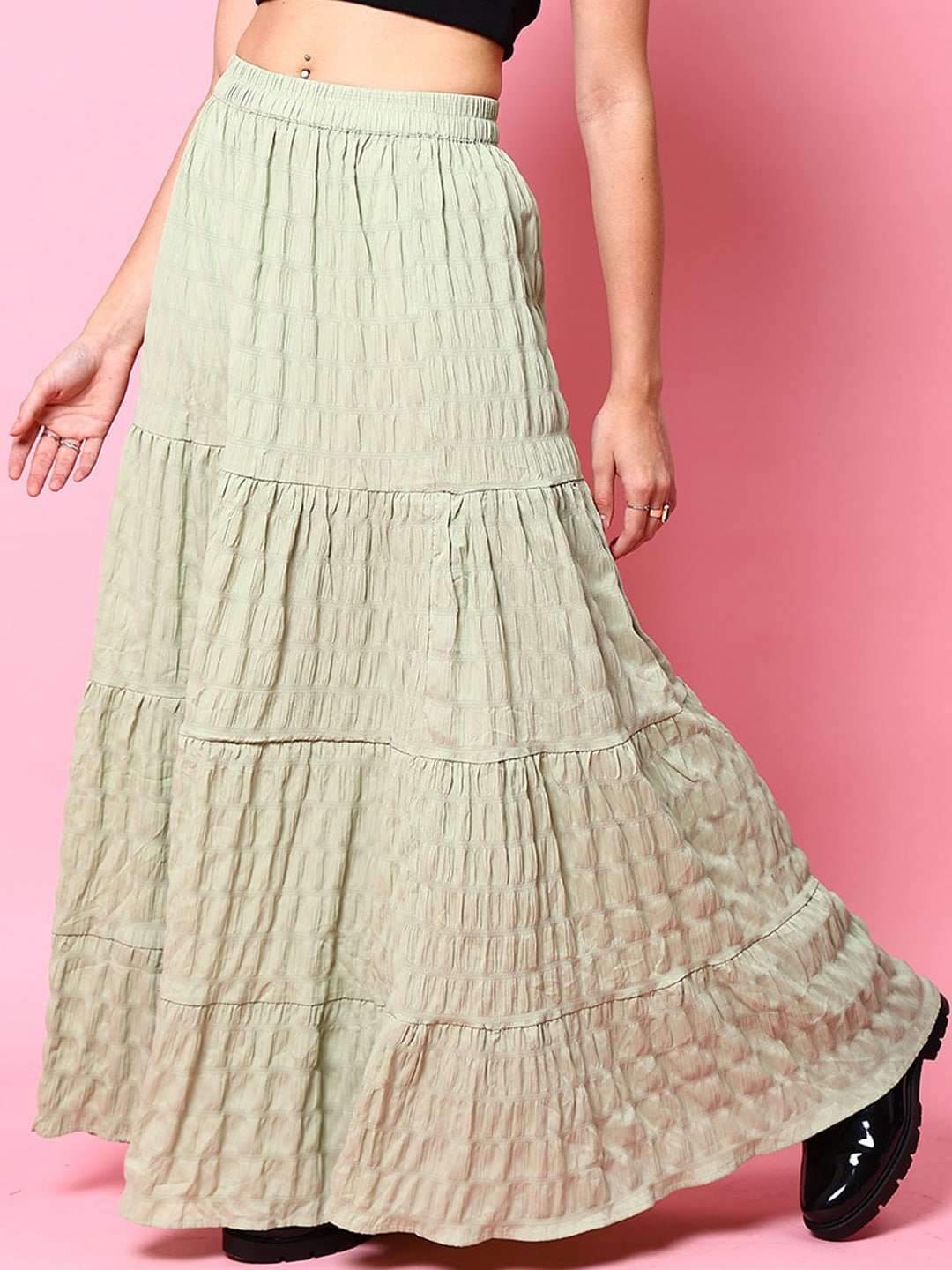 Shop Women Seer Sucker Elasticated Long Skirt Online.