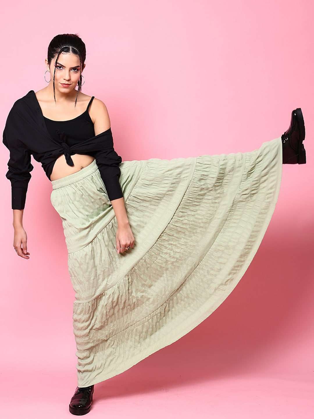 Shop Women Seer Sucker Elasticated Long Skirt Online.