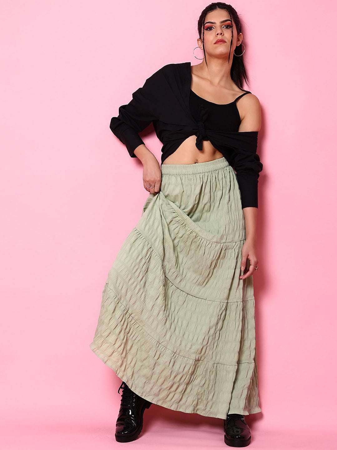 Shop Women Seer Sucker Elasticated Long Skirt Online.