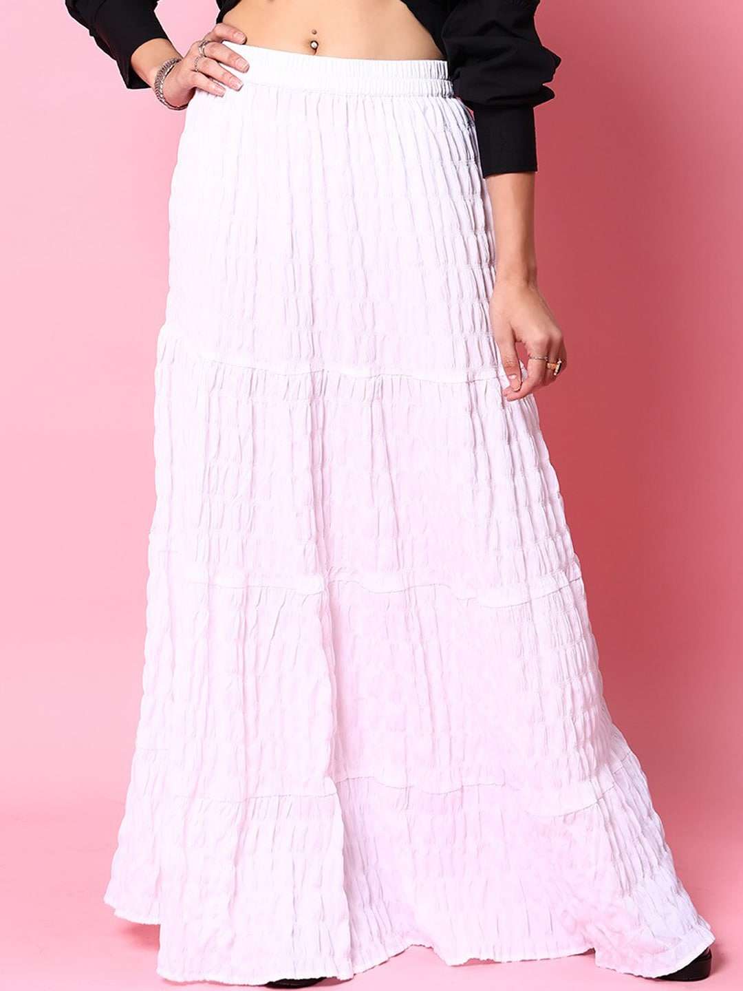 Shop Women Seer Sucker Elasticated Long Skirt Online.