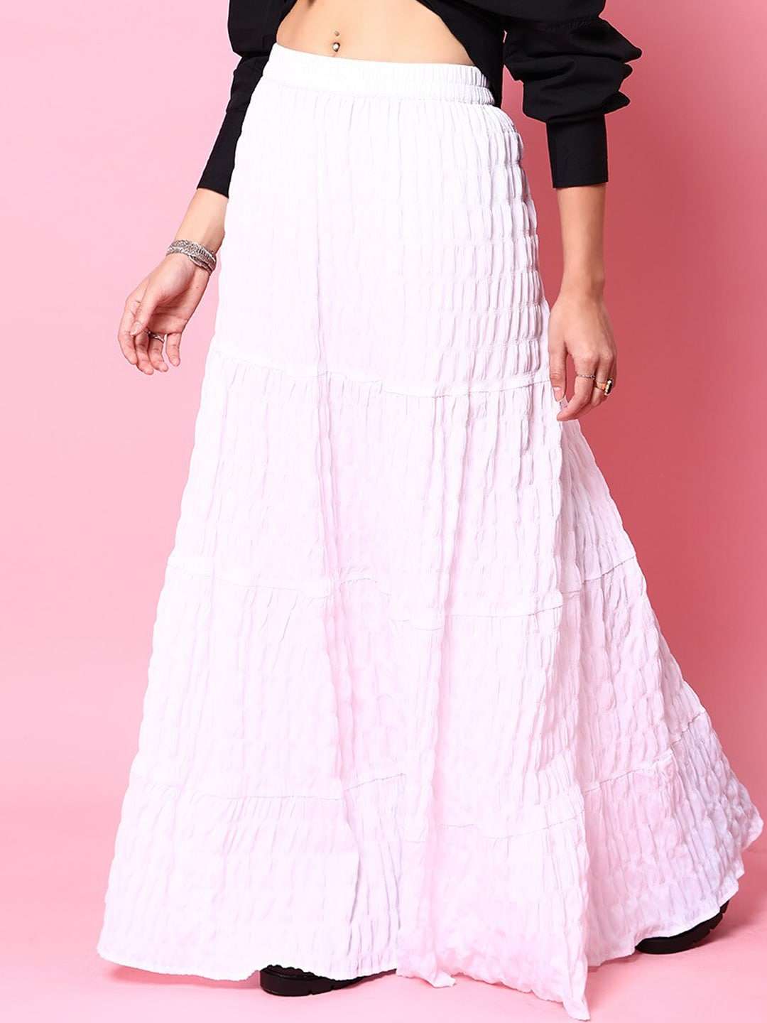 Shop Women Seer Sucker Elasticated Long Skirt Online.