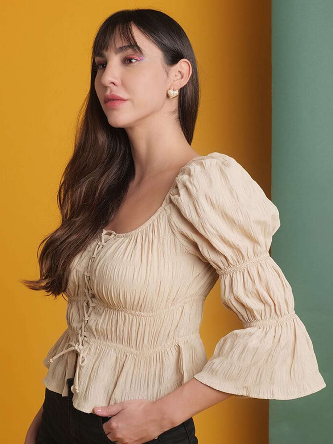Shop Women Seer Sucker Top With Front Tie Up Online.