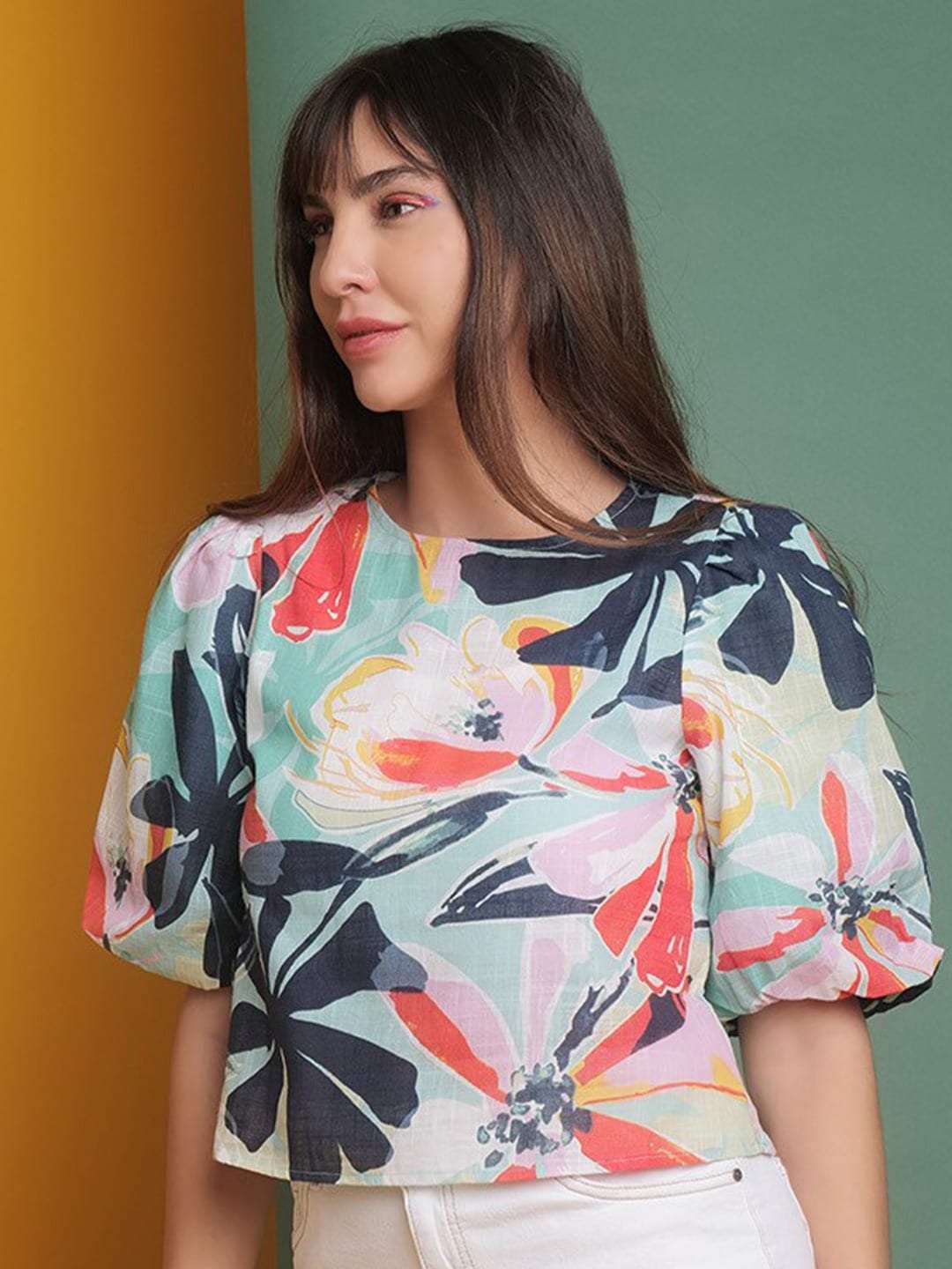 Shop Women Puff Sleeves Floral Printed Top Online.