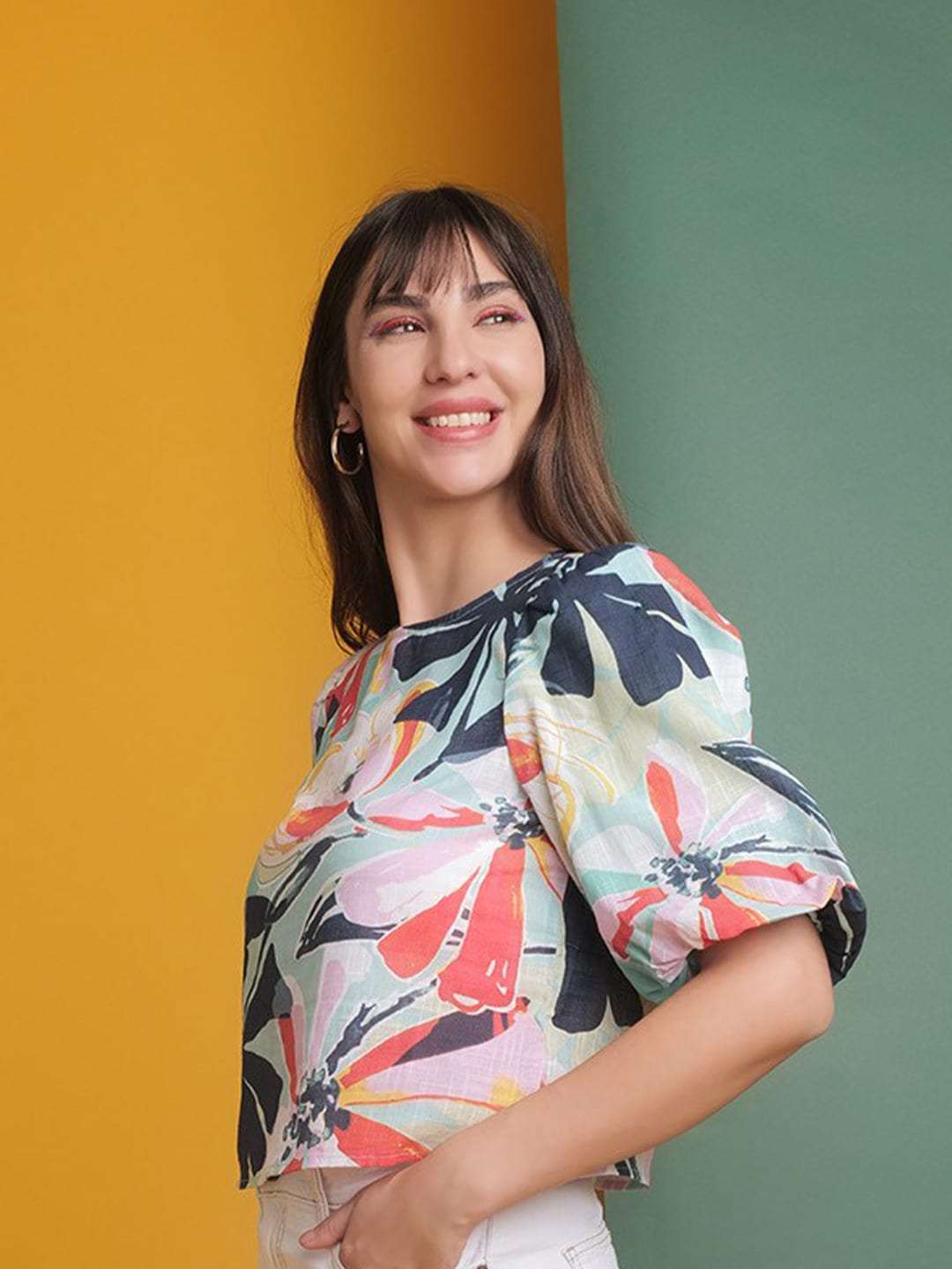 Shop Women Puff Sleeves Floral Printed Top Online.