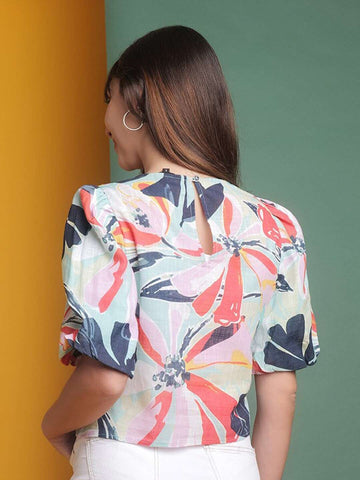 Shop Women Puff Sleeves Floral Printed Top Online.