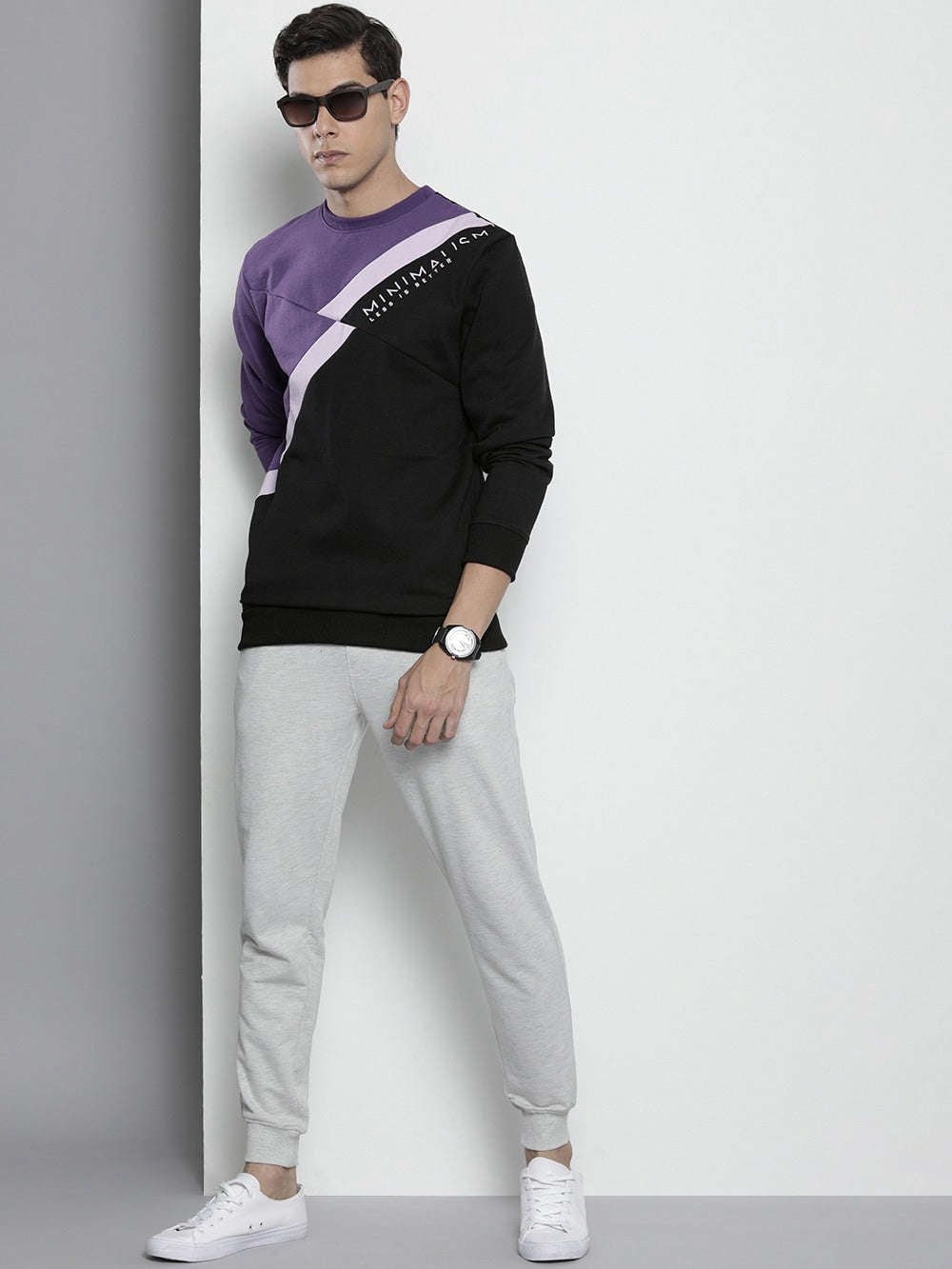 Shop Men's Colourblocked Regular Fit Sweatshirt Online.