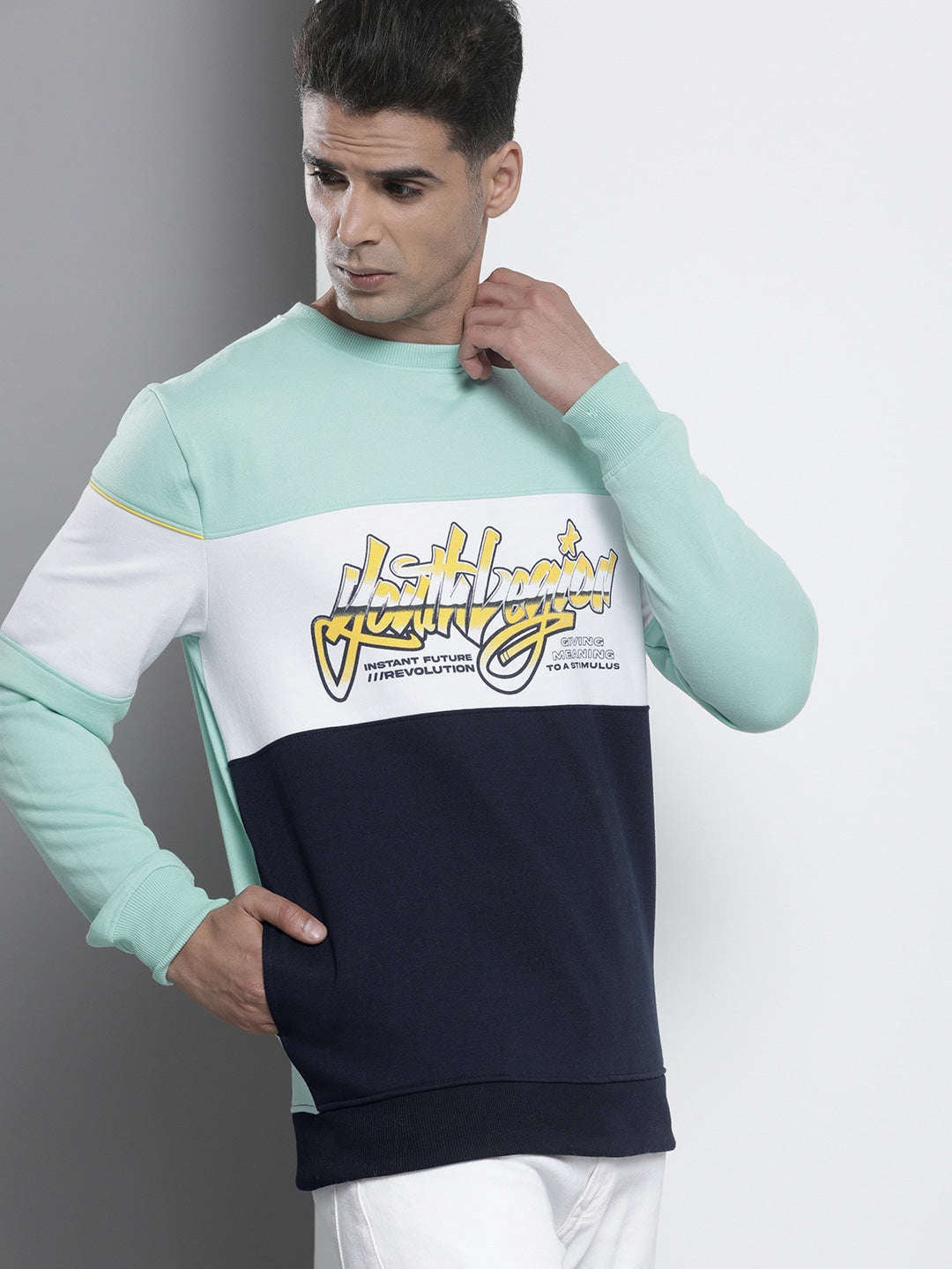 Shop Men's Colourblocked Regular Fit Sweatshirt Online.