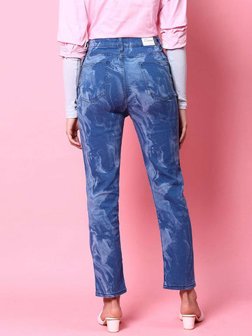 Shop Women Animal Printed Straight Denim Jeans Online.