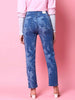Shop Women Animal Printed Straight Denim Jeans Online.