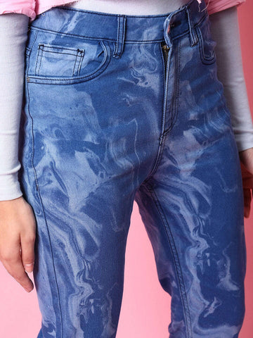Shop Women Animal Printed Straight Denim Jeans Online.