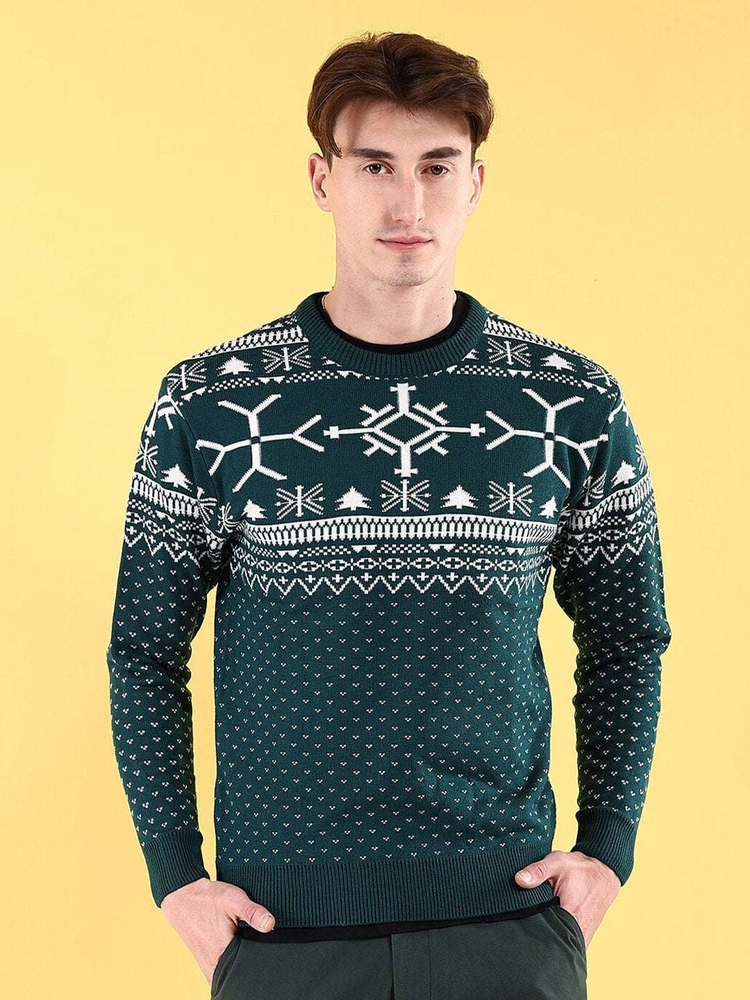 Shop Men's Printed Regular Fit Sweater Online.