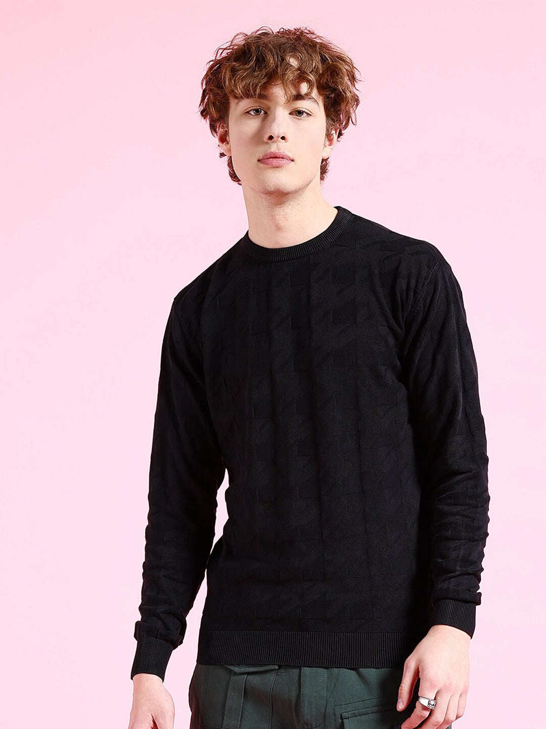 Shop Men's Textured Regular Fit Sweater Online.