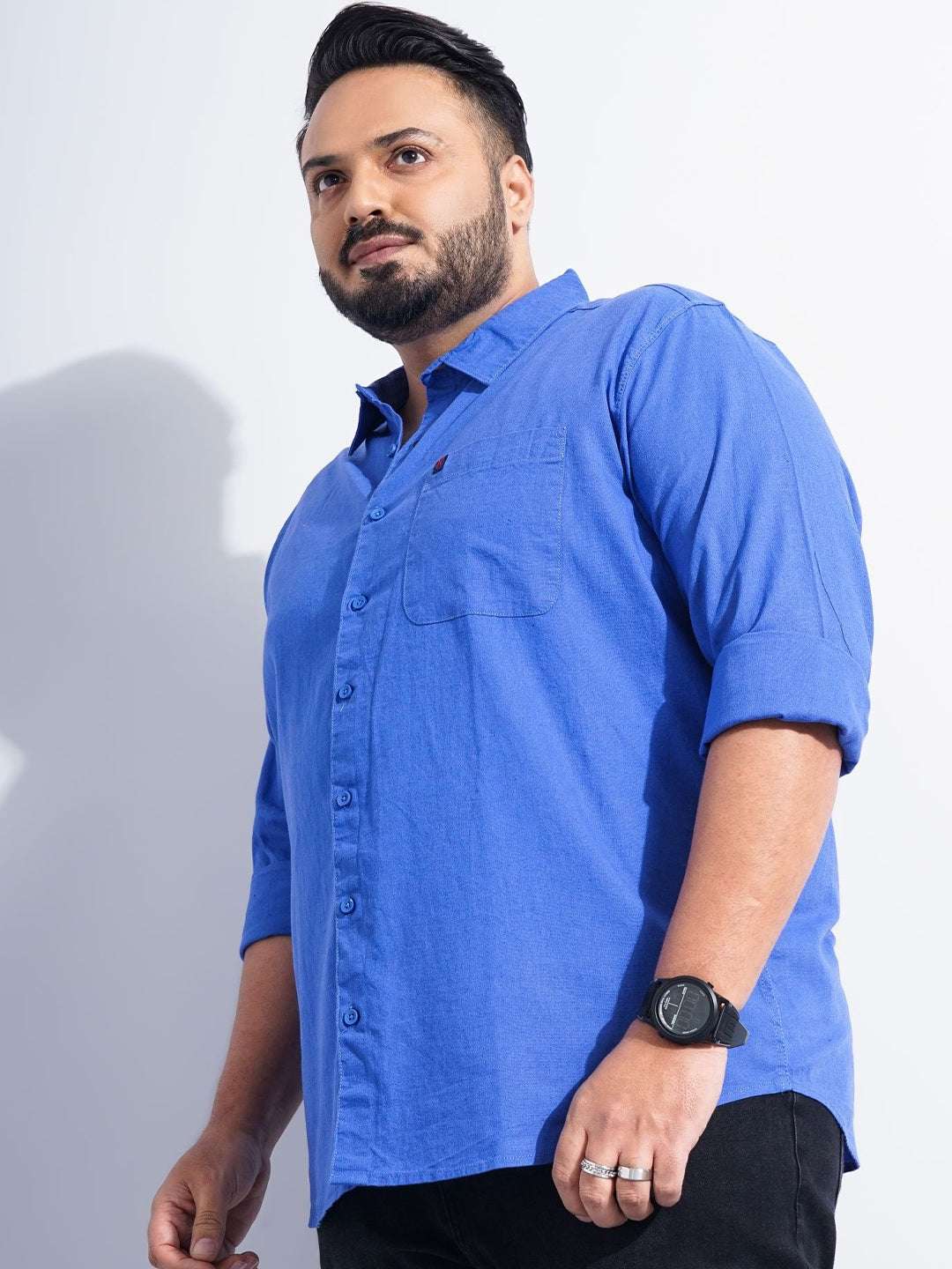 Shop Men Plus Size Solid Linen Shirt Online.