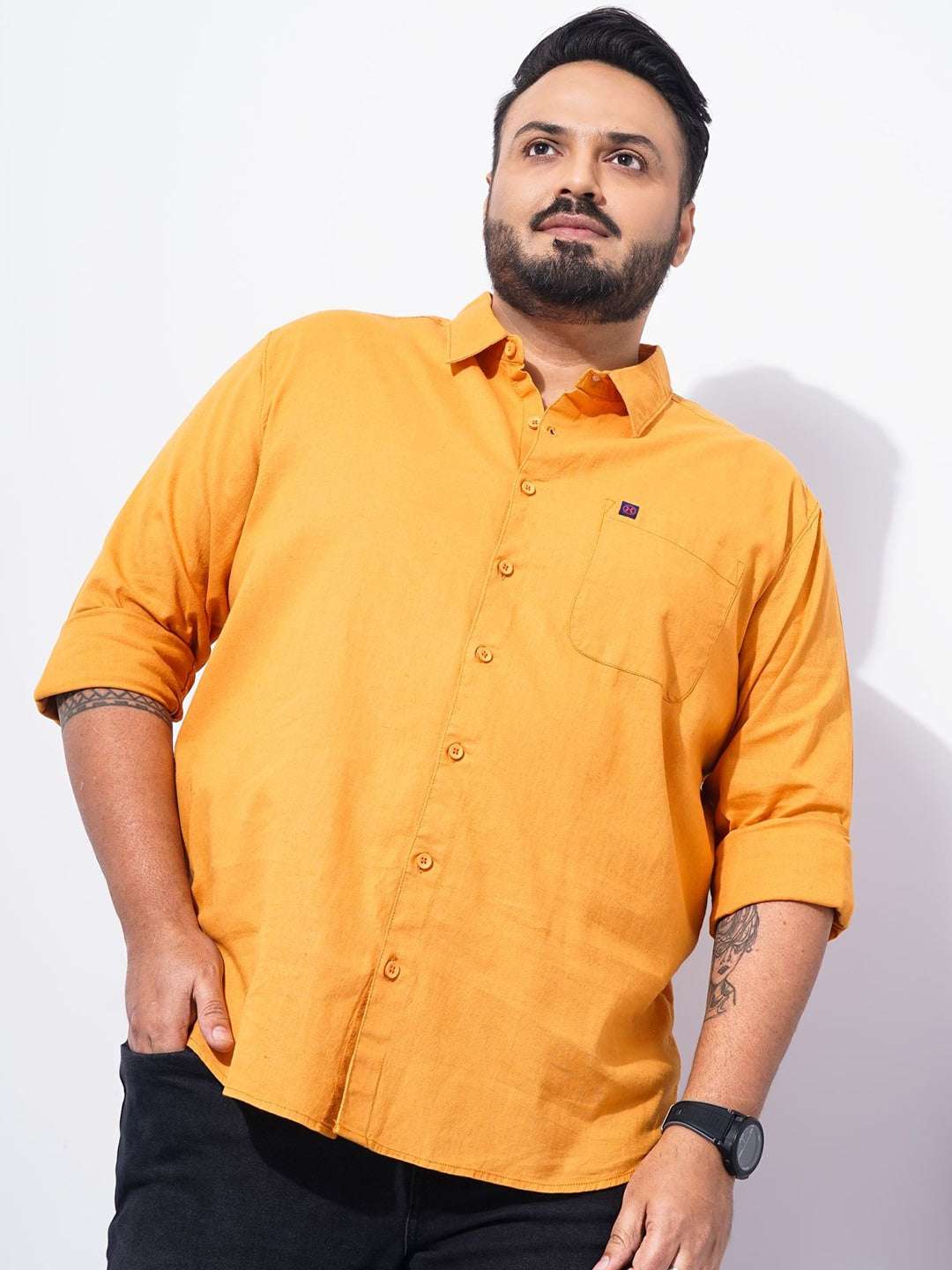 Shop Men Plus Size Solid Linen Shirt Online.