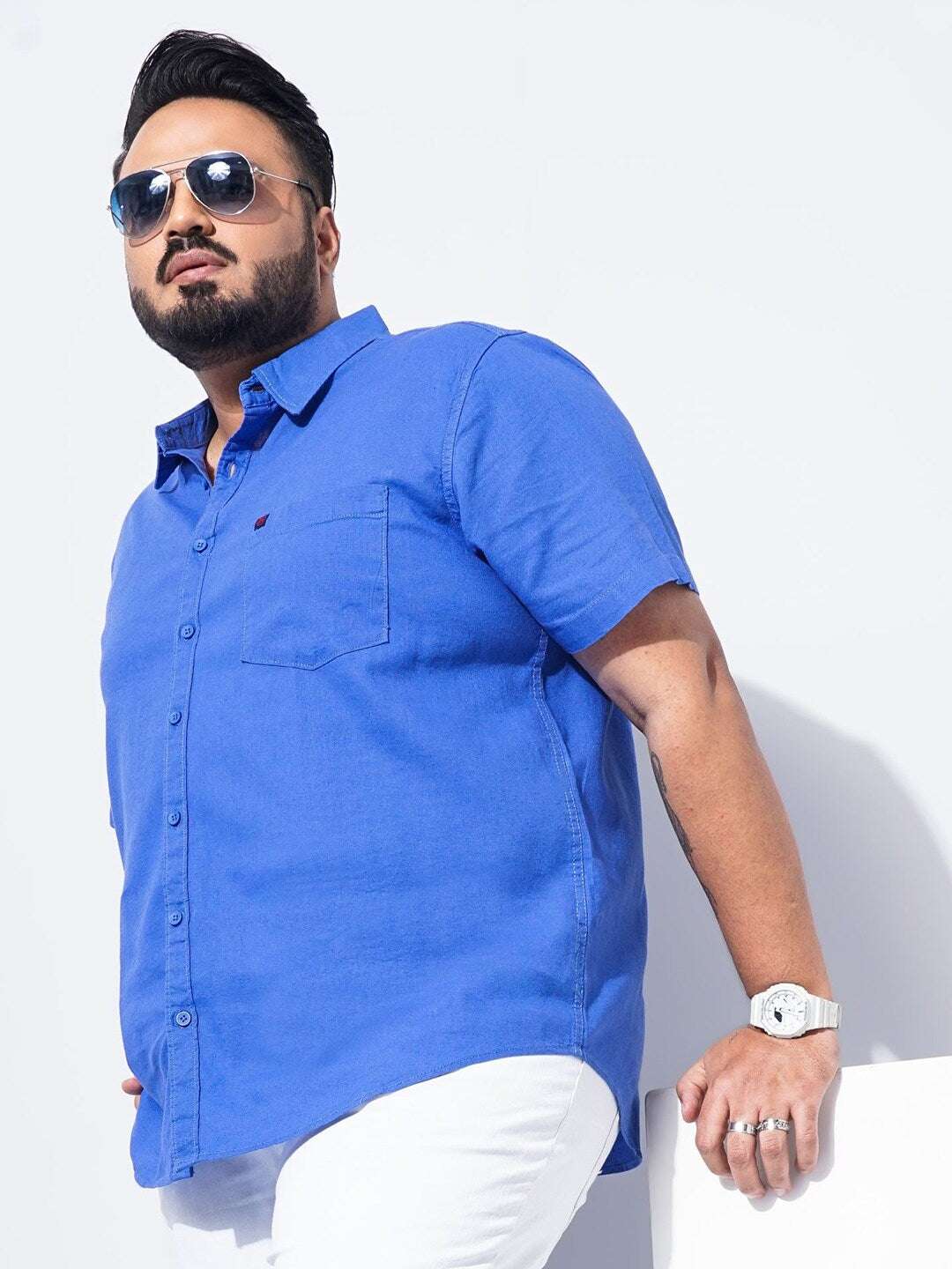 Shop Men Plus Size Solid Linen Shirt Online.