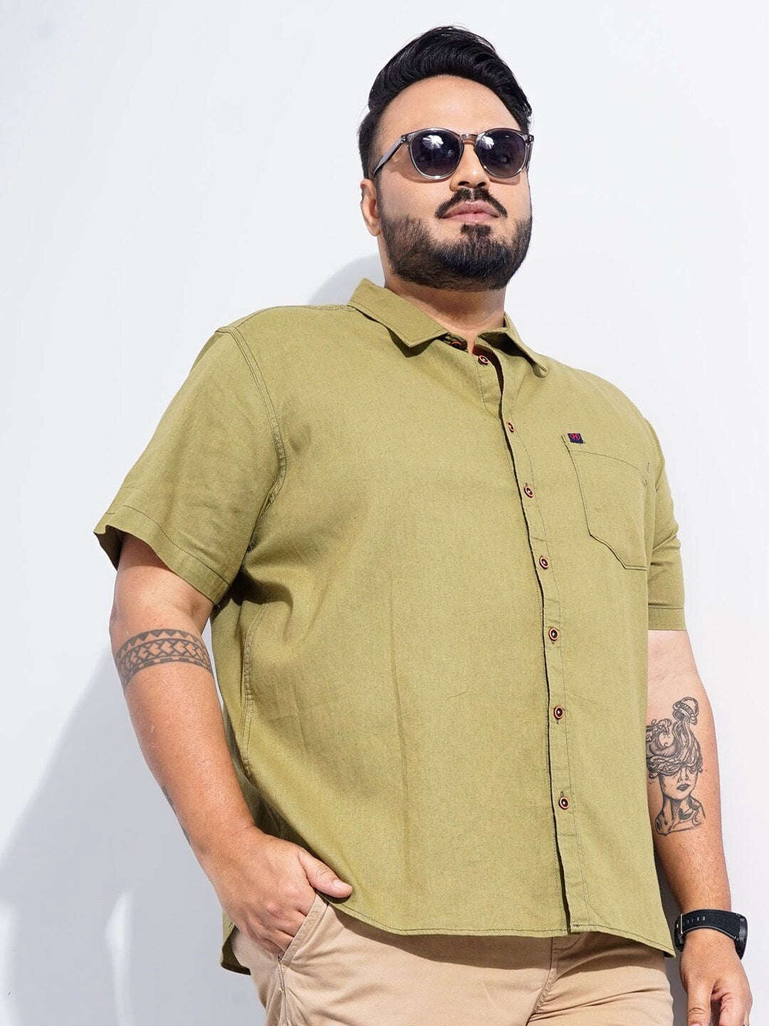 Shop Men Plus Size Solid Linen Shirt Online.