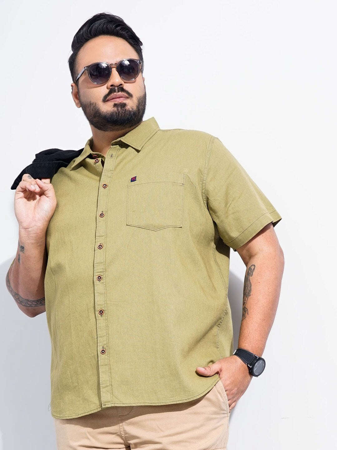 Shop Men Plus Size Solid Linen Shirt Online.