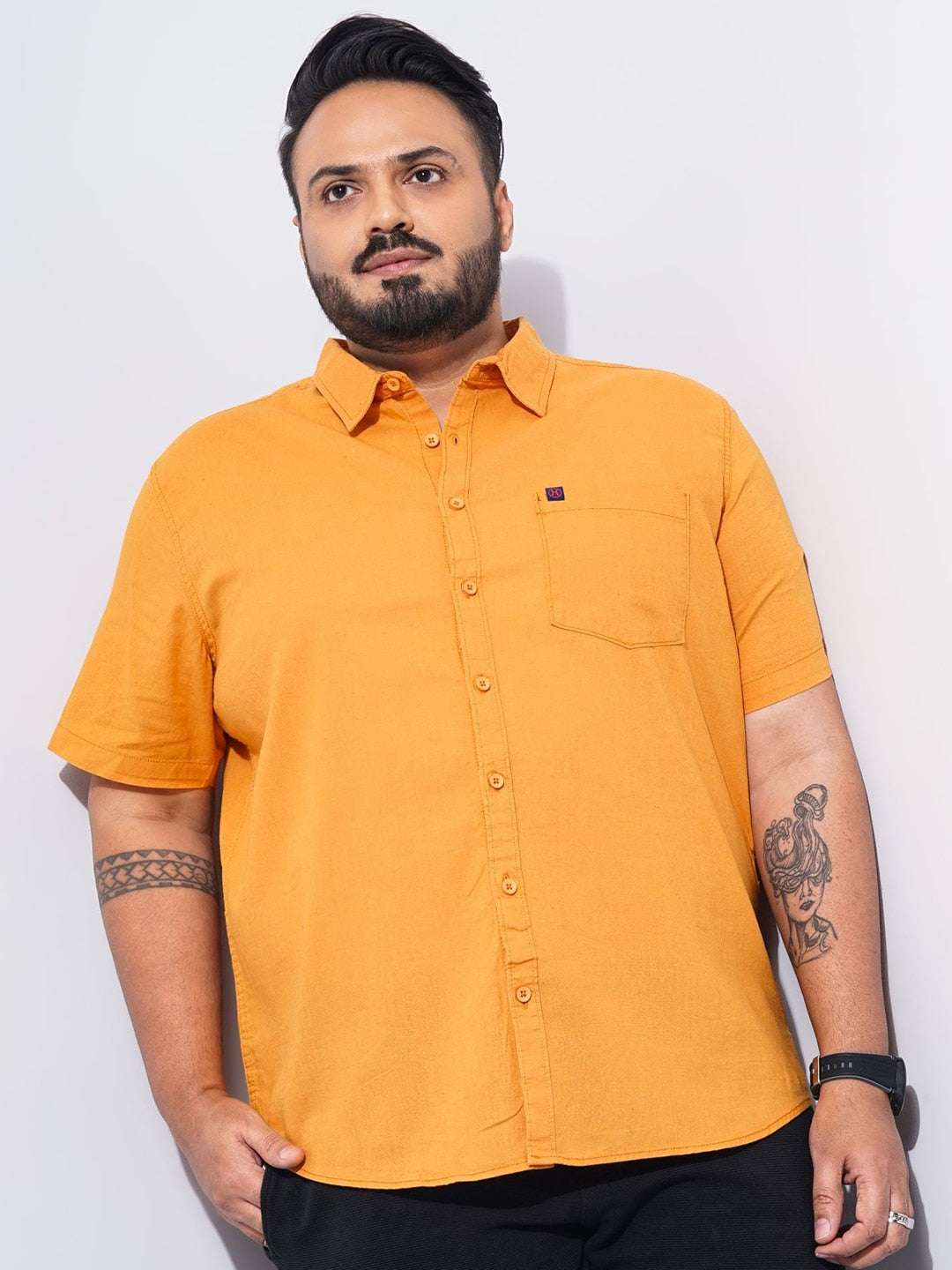 Shop Men Plus Size Solid Linen Shirt Online.