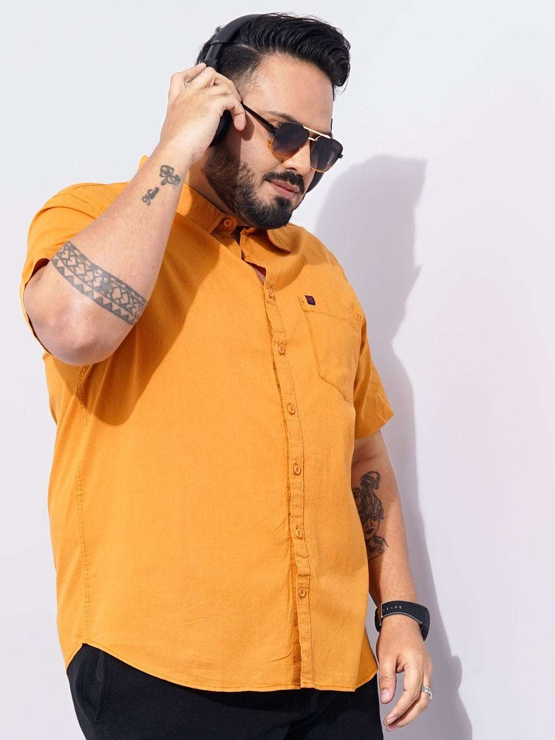 Shop Men Plus Size Solid Linen Shirt Online.