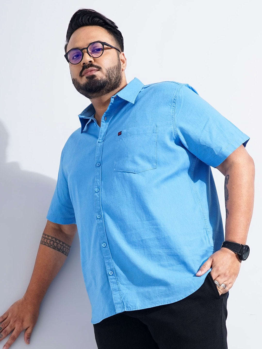 Shop Men Plus Size Solid Linen Shirt Online.