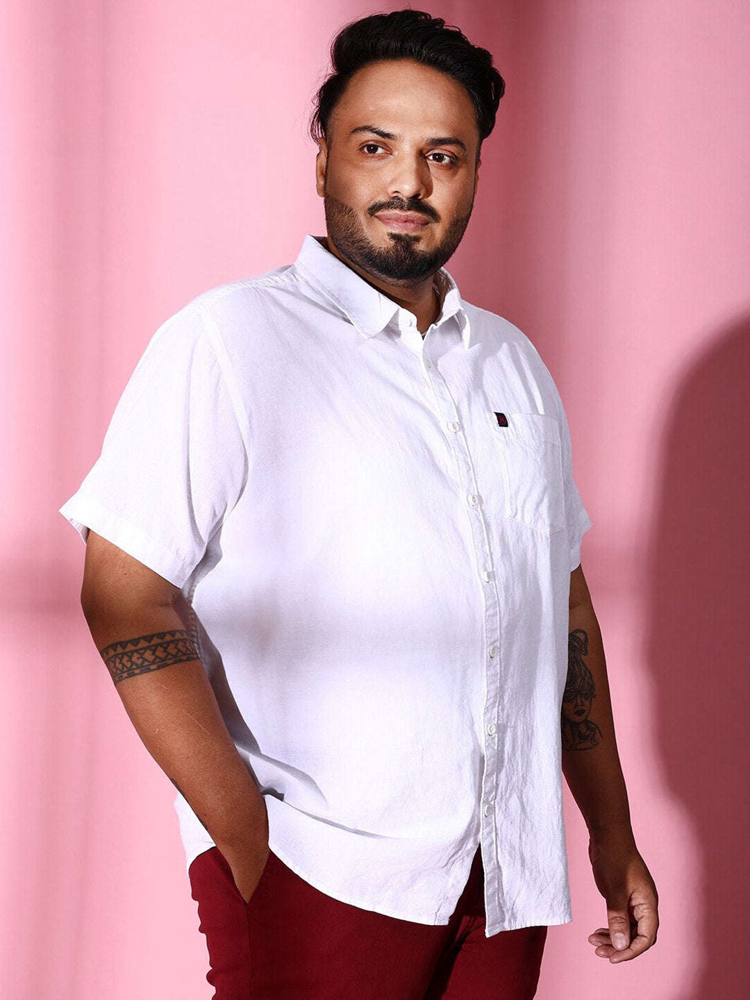 Shop Men Plus Size Solid Linen Shirt Online.