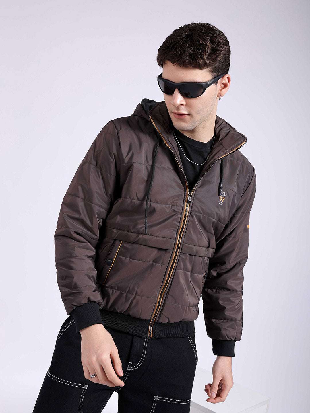 Shop Men Solid Hooded Jacket Online.