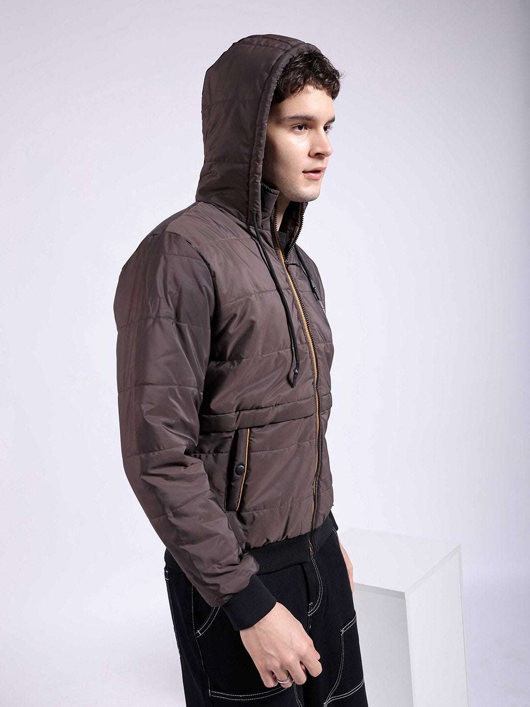 Shop Men Solid Hooded Jacket Online.